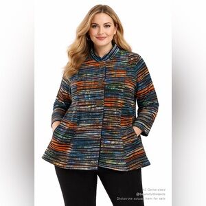 OVERSIZED Art Jacket Multicolour Striped Stretch Knit L XL